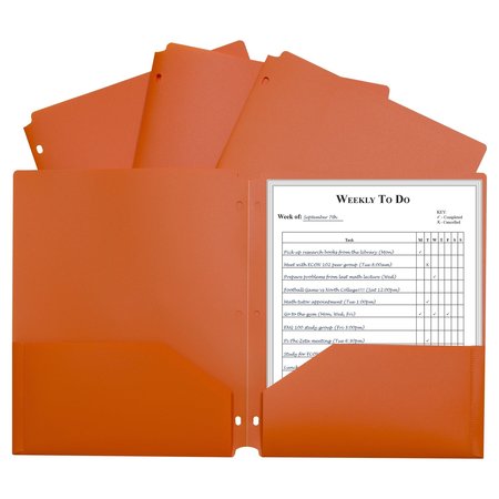 C-LINE PRODUCTS TwoPocket Heavyweight Poly Portfolio Folder with ThreeHole Punch, Orange, 25PK 33932-BX